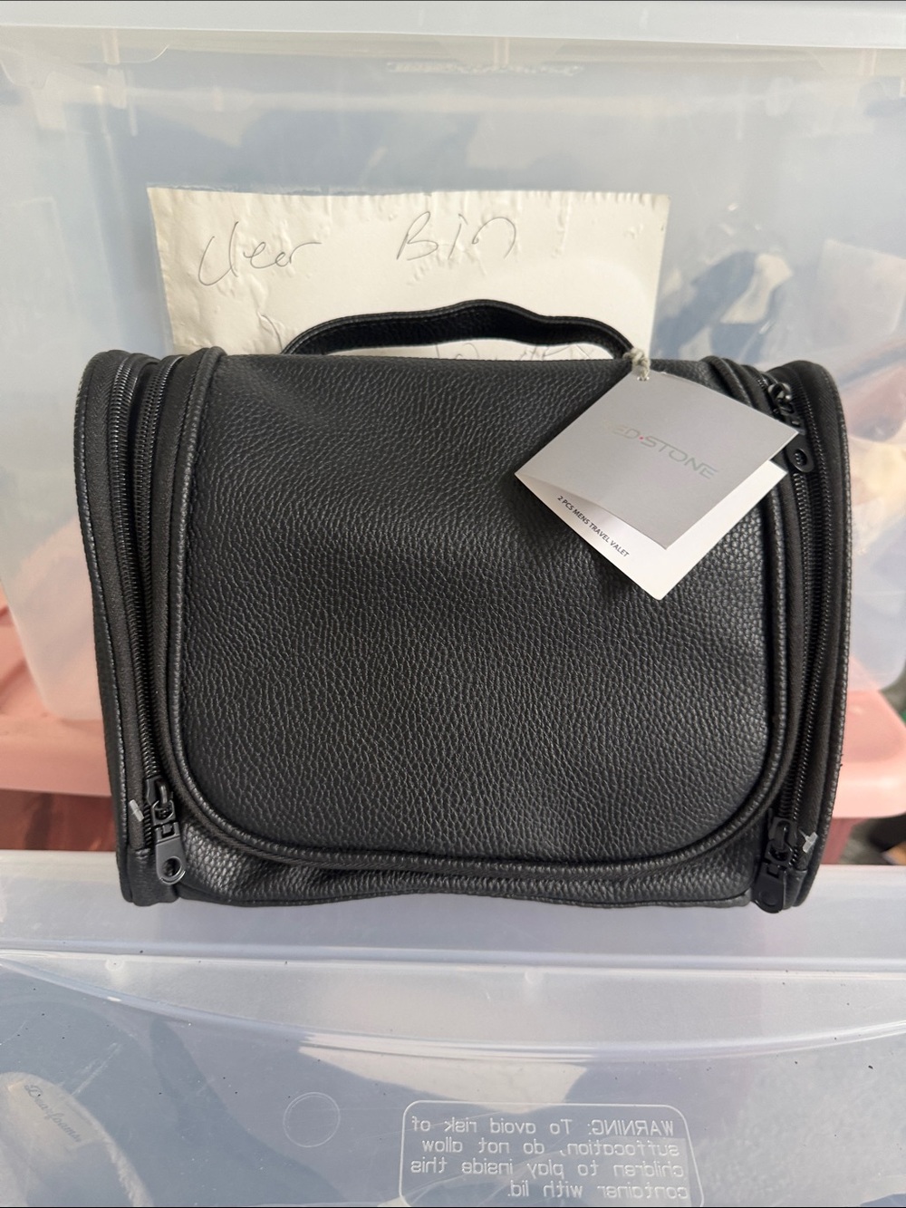 Red Stone 2 Piece Men’s travel valet Toiletry Bag travel case black New